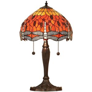 Interiors 1900 - Interiors Dragonfly Flame - 2 Light Small Table Lamp Dark Bronze, Red, Tiffany Style Glass, E27