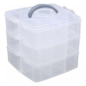 Transparent 3 Tier Stackable Plastic Storage Box, Sorting Box With Handle, Maximum 18 Compartments Denuotop