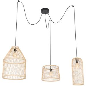 QAZQA Rural outdoor hanging lamp rattan 3-light - Calamus - Naturel