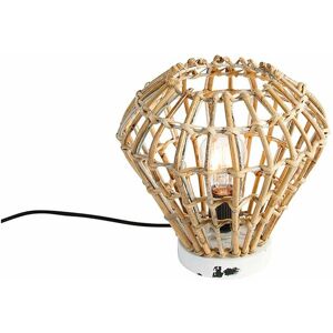 QAZQA Rural table lamp bamboo with white - Canna Diamond - Naturel