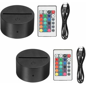 Langray - 2x 3D Night led Lamp Base + Remote Control + usb Cable Adjustable 7 Colors Decorative Lights (2 pcs)