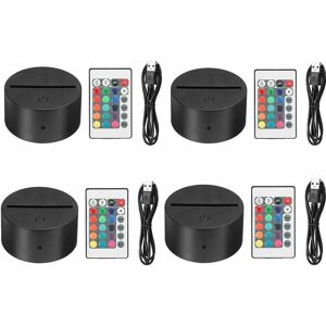 Langray - 4x 3D Night led Lamp Base + Remote Control + usb Cable Adjustable 7 Colors Decorative Lights (4 pcs)