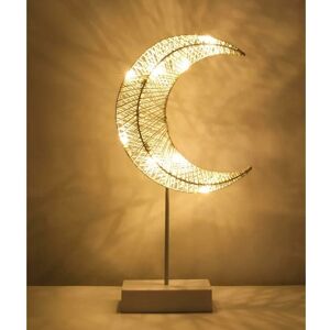 LANGRAY Decorative Table Lamp, Battery Powered led Moon Shaped Bedside Lamp, Warm White Light Night Light, Decoration for Home Bedroom Work Sleep - White