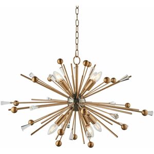 LOOPS Large Multi Arm Ceiling Pendant Light - Antique Brass Rods - 8 Bulb Fitting