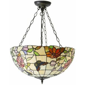 LOOPS Large Tiffany Butterfly Pendant Light - Dark Bronze Finish - 3 x 60W E27 gls