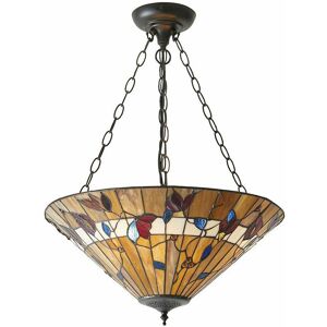 LOOPS Large Tiffany Glass Pendant Light - Dark Bronze Finish - 3 x 60W E27 gls Needed