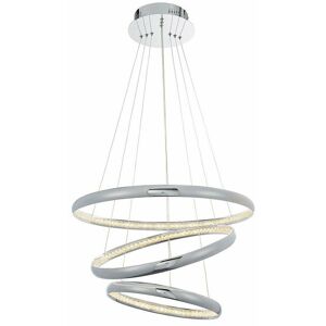 LOOPS Led Ceiling Pendant Light 47W Warm White Chrome & Crystal 3 Ring/Hoop Strip Lamp