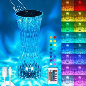 Héloise - Led Crystal Table Lamp, Modern Wireless Touch Dimmable Bedside Lamp with 16 Colors and 4 Modes Remote Control, usb Rechargeable Acrylic
