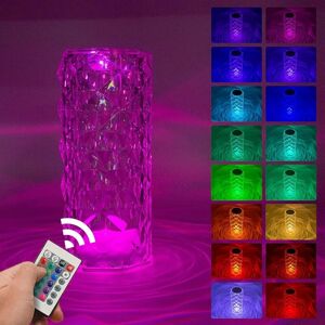 Héloise - led Crystal Table Lamp, Touch Dimmable, Crystal Lamp with Remote Control, Modern Wireless Acrylic Diamond Bedside Lamp 16 Colors/4 Modes