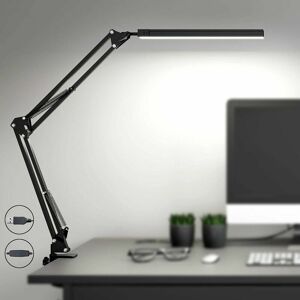 HOOPZI Led Desk Lamp with Clamp, Eye-Care Dimmable Reading Light, 3 Color Modes Swing Arm Lamp, usb Clip-on Table Lamp, Daylight Lamp for Desk Accessories,