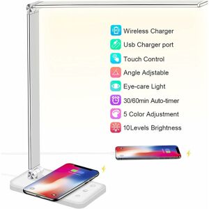 Langray - led Desk Lamp with Wireless Charger, usb Charging Port, 5 Light Modes, 10 Brightness Levels, Adjustable Eye Protection Table Lamp,