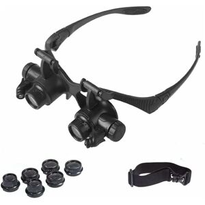 Tinor - led Illuminated Watch Repair Magnifier Double Eyes Jewelry Magnifying Loupe Head-Worn Visor Glasses with 4 Lenses 10X 15X 20X 25X (Higher