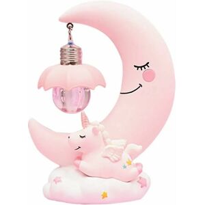 HOOPZI Led Night Light Kids Resin Moon Unicorn Cartoon Baby Nursery Lamp Breathe for Kids Child Girls Toy Gift for Nursery - Pink