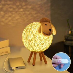 Goeco - led night light, sheep of rattan bedside lamp, pilot light projector, led night lamp for bedroom, baby bedroom, living room, gift, 110cm