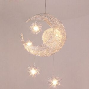Axhup - Modern Pendant Light led, Moon and Stars Hanging Ceiling Lamp with Lampshade, Metal Braided Chandelier for Kid Bedroom (Warm White)