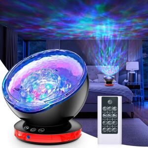 LANGRAY Led Projector Lamp, Kids Night Light Ocean Waves Projector with Remote Control, Timer, 8 Color Modes, 6 Music Sounds, for Kids Bedroom Christmas