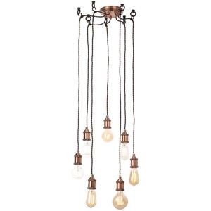 Litecraft Alton Ceiling Pendant Industrial Braided Cable 7 Light Antique Copper