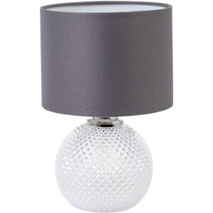 Litecraft - Lupita Table Lamp Small Glass Base With Grey Fabric Shade - Clear
