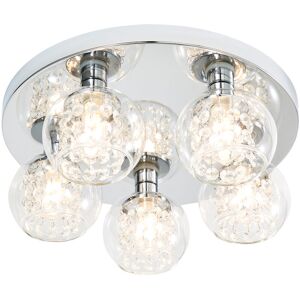 Seren Ceiling Light Bathroom Flush 5 Arm With Clear Shade - Chrome - Litecraft