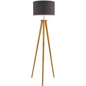 Willow Floor Lamp Wooden Tripod Base With Grey Drum Shade - Natural - Litecraft