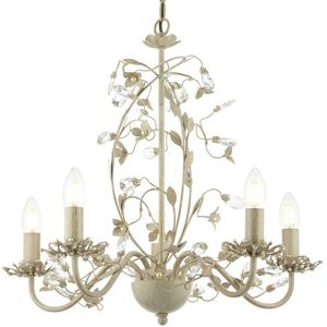 Lullaby - 5 Light Multi Arm Ceiling Pendant Flower Design Cream With Brushed Gold, Pearl Effect Acrylic, E14 - Endon