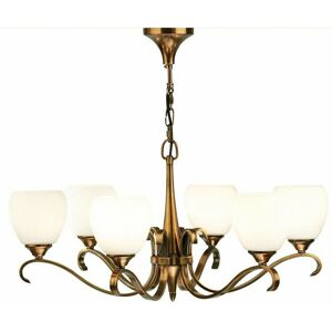 LOOPS Luxury Hanging Ceiling Pendant Light Antique Brass Opal Glass 6 Lamp Chandelier