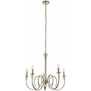 LOOPS Luxury Hanging Ceiling Pendant Light Bright Nickel & Crystal 5 Lamp Chandelier