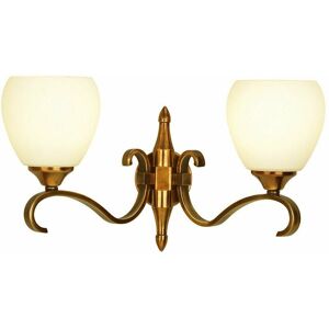 LOOPS Luxury Traditional Twin Arm Wall Light Antique Brass Opal Glass Shade Dimmable