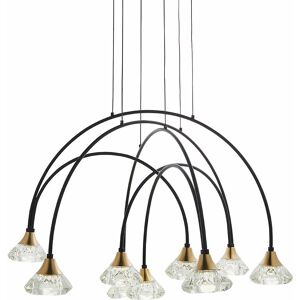 LOOPS Matt Black Ceiling Pendant Bar Light - Brushed Brass Detailing - 9 Lamp Fitting