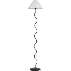 Beliani - Metal Floor Standing Lamp Light Plastic Pleated Lamp Shade Black and White Jikawo - White