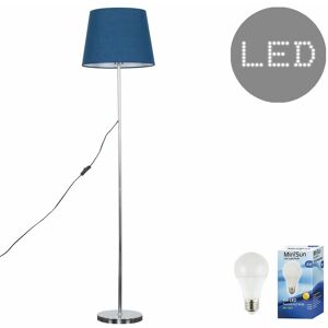 Valuelights - Charlie Stem Floor Lamp in Chrome with Aspen Shade - Navy Blue - Including led Bulb