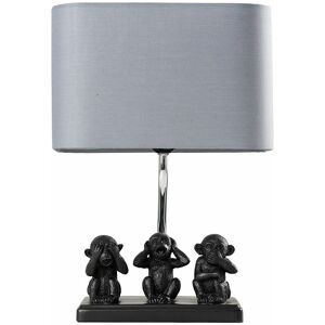 VALUELIGHTS Table Lamp Three Wise Monkeys Grey Fabric Shade - Add led Bulb