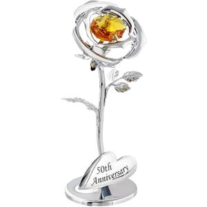 Happy Homewares - Modern 50th Anniversary Silver Plated Flower with Gold Swarovski Crystal Glass by Silver Plated