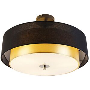 QAZQA Modern ceiling lamp black with gold 50 cm 3-light - Drum Duo - Gold/Messing