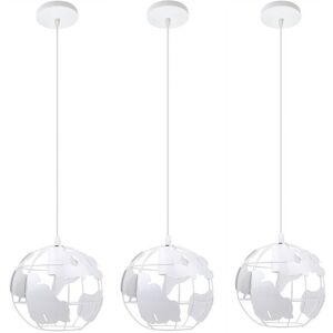 Wottes - Modern Ceiling Pendant Light Globe Map Cage Chandelier White Iron Hanging Lamp 3 Pcs