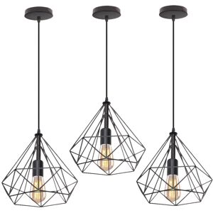 Wottes - Modern Ceiling Pendant Light Creative Diamond Cage Hanging Lamp Iron Chandelier 3 Pcs