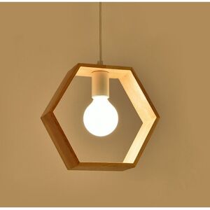 WOTTES E27 Pendant Light Wooden Hexagon Chandelier Lampshade Hanging Ceiling Lamp