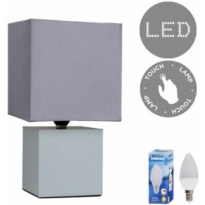 Valuelights - Cube Touch Dimmer Bedside Table Lamp - Grey - Including led Bulb