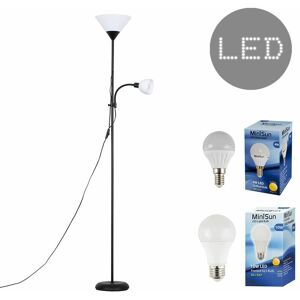 VALUELIGHTS Metallic 2 Way Mother & Child Uplighter & Spotlight Floor Lamp + LED Bulbs - Black