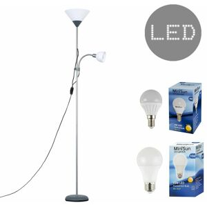 VALUELIGHTS Metallic 2 Way Mother & Child Uplighter & Spotlight Floor Lamp + led Bulbs - Silver