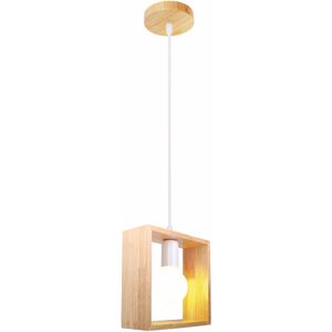 WOTTES Modern Pendant Ceiling Lamp Wooden Square Hanging Light Shade Indoor Chandelier