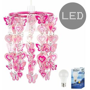 Valuelights - Bedroom Ceiling Pendant Shade Girls Pink Hearts & Butterflies Light Shade - Add led Bulb