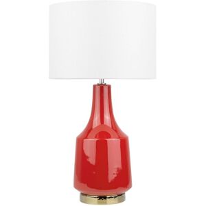 BELIANI Modern Retro Ceramic Table Lamp Light Drum Lampshade Red Base Triversa - Red