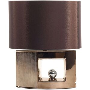 BELIANI Modern Table Lamp Bedside Faux Silk Brown Drum Shade Porcelain Base Gold Duero - Brown