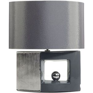BELIANI Modern Table Lamp Bedside Faux Silk Drum Shade Silver Porcelain Base Grey Duero - Grey