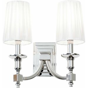 LOOPS Modern Twin Wall Light Nickel & White Pleated Shade Pretty Bedside Lamp Fitting