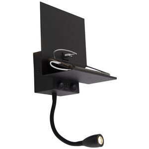 QAZQA Modern wall lamp black 2-light with usb and flex arm - Flero - Black