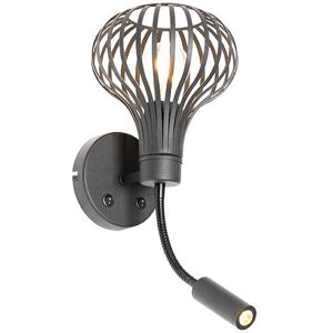 QAZQA Modern wall lamp black with reading lamp 2-light - Saffira Brescia - Black