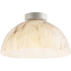 Happy Homewares - Modern White Marble Effect Domed Glass Ceiling Light with Gloss Metal Backplate by White
