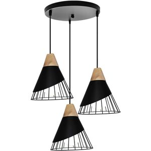 Wottes - 3 Lights Pendant Light Metal Wood Ceiling Light Shade Modern Black Hanging Lamp